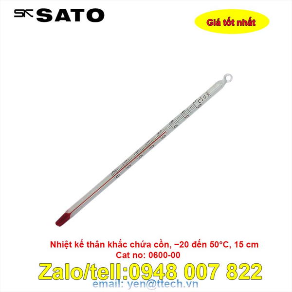 Nhiệt kế thủy ngân Sato −20 đến 50°C, 15 cm (Cat no: 0600-00)